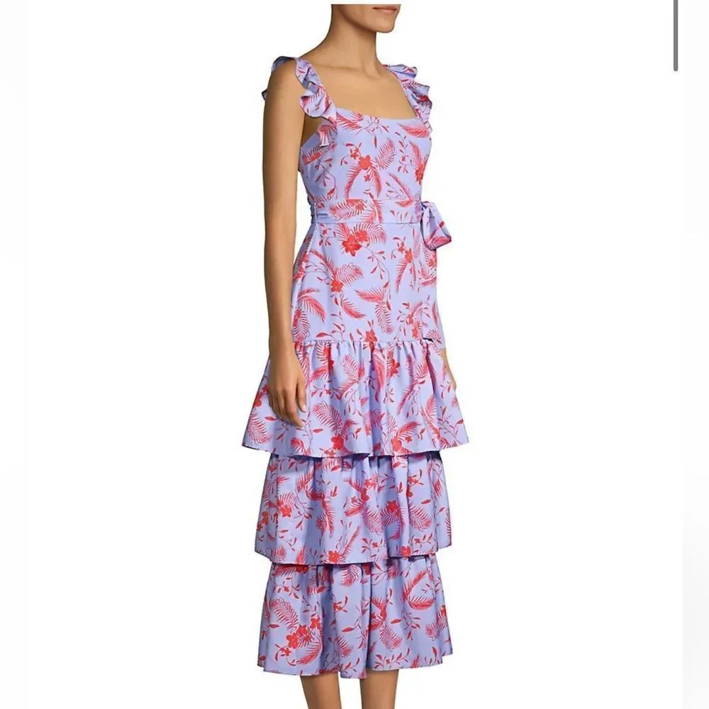 Likely Women's Juno Floral Tiered Midi Dress in Periwinkle size 12 - Picture 2 of 8
